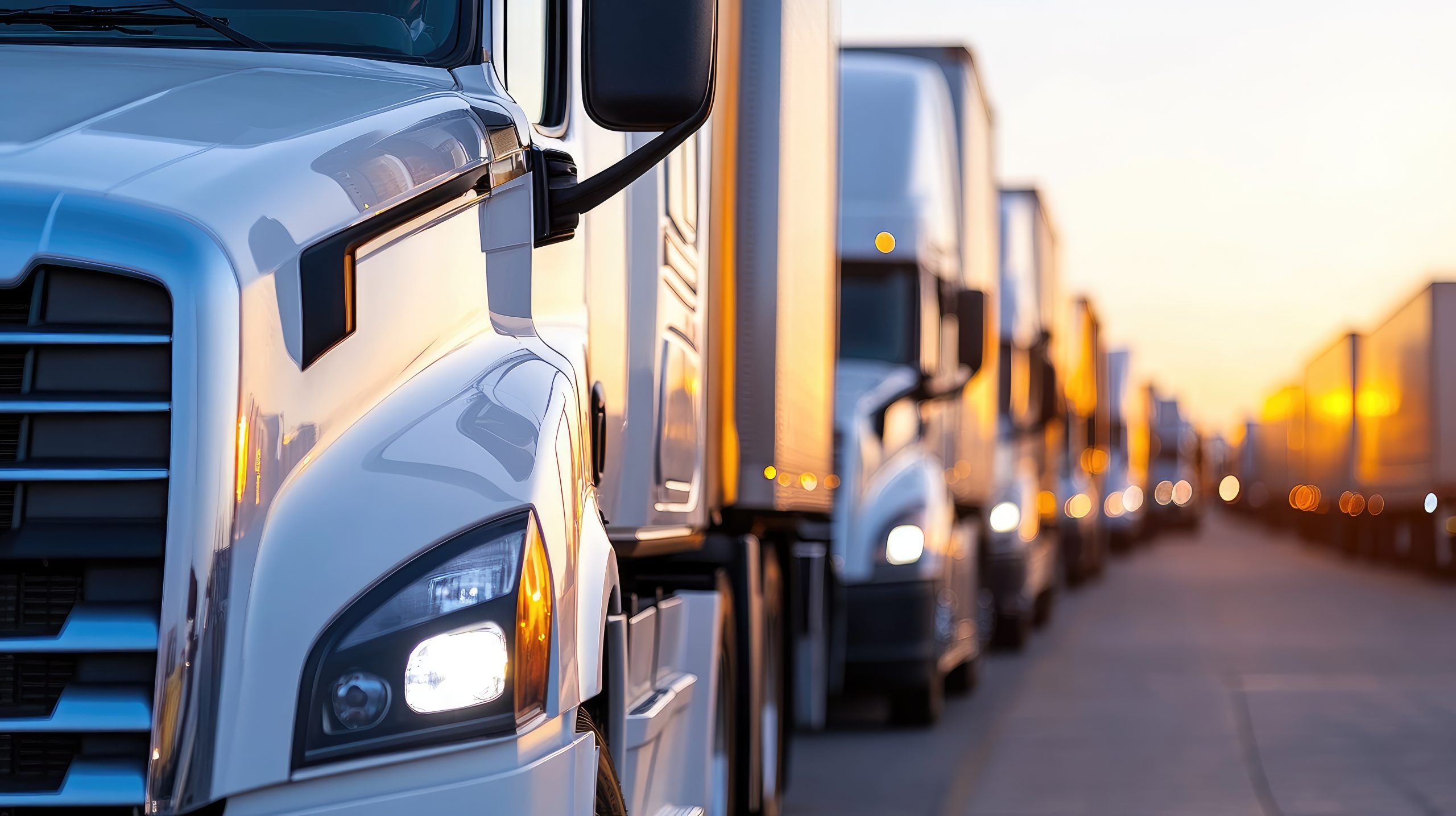 A convoy of white trucks