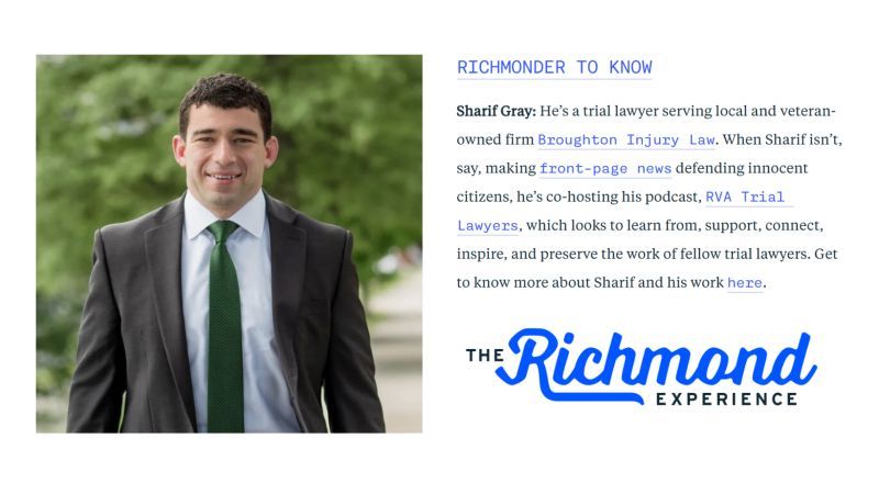 snippet of Sharif Gray featured in The Richmond Experience article 