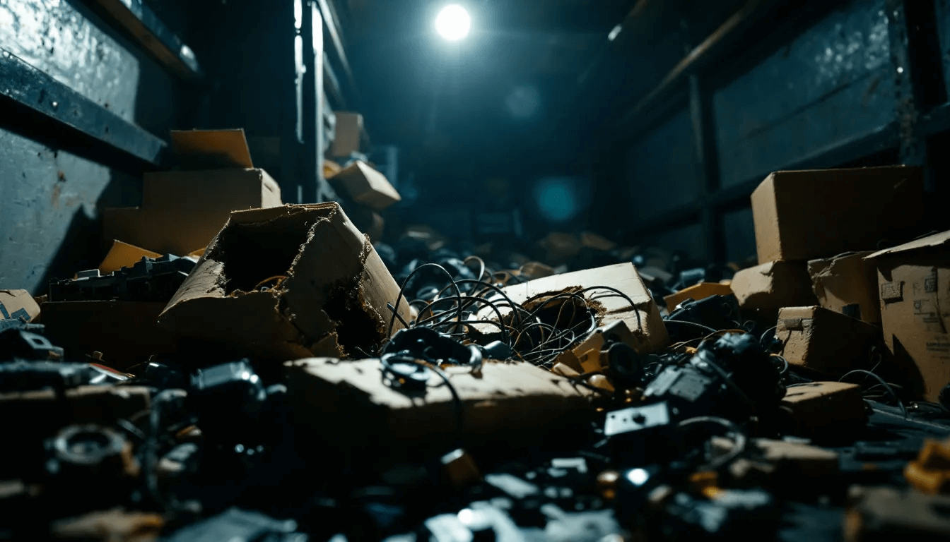 A close-up of a truck's cargo area showing improperly loaded items.
